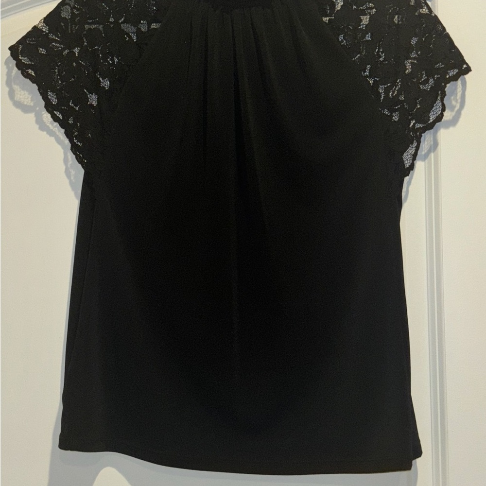 Worthington Elegant Black Lace Sleeve Top - Picture 1 of 2